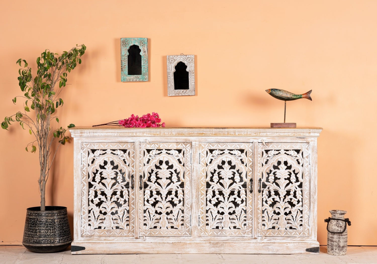 Kalah Jali Hand Carved Solid Wooden Sideboard Buffet 90x180x40cm KLA0139  -  