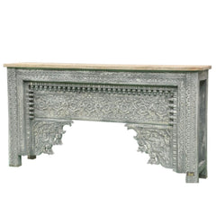 Mehrab Wooden Carved Entryway Console Table Grey