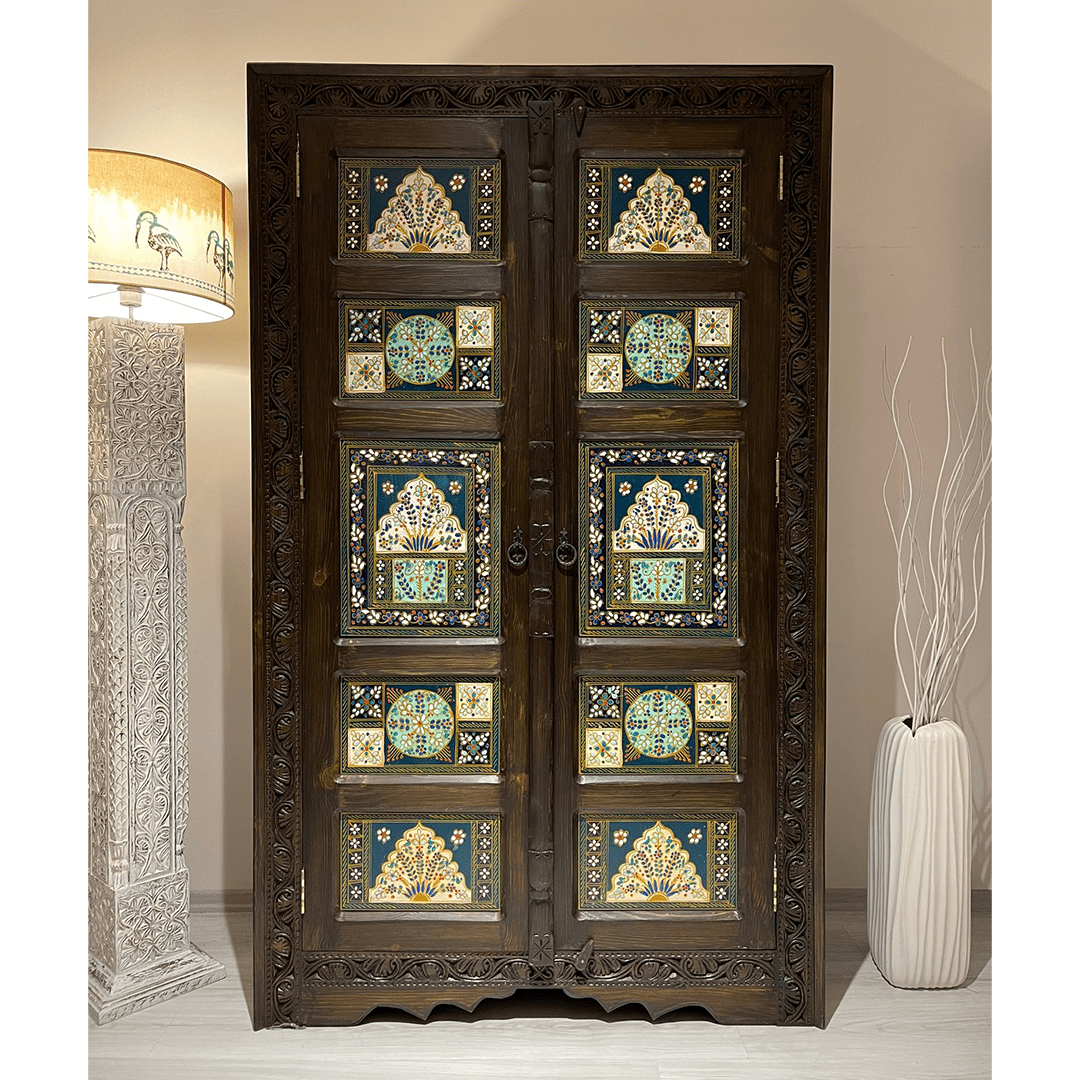 Avani Indian Hand Painted Solid Wooden Cupboard Wardrobe D20