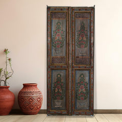 Indian Vintage Antique Hand Painted Reclaimed Wood Door Multicolor 135