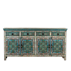 Pandora Indian Floral Hand Painted Solid Wood Sideboard