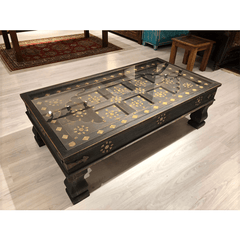 Indian Antique Brass Work Solid Wood Coffee Table C39