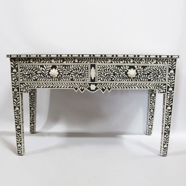 MAAYA Bone Inlay Wooden 2 Drawers Hall Side Table Floral