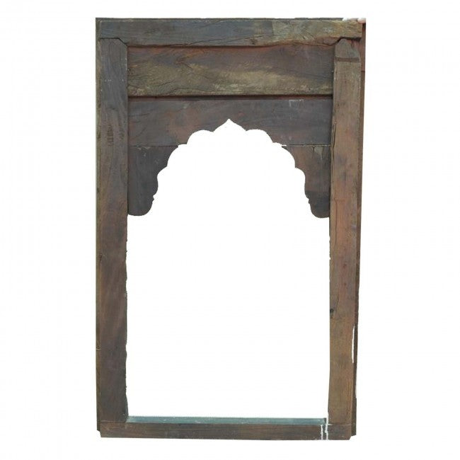 Mehrab Indian Hand Carved Mirror Arched Globe Wooden Wall Decor 80x11x110cm Green  -  