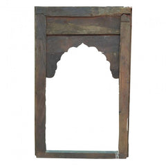 Mehrab Indian Hand Carved Mirror Arched Globe Wooden Wall Decor 80x11x110cm Green  -  