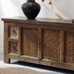 Brush & Timber Indian Handpainted Solid Wood TV Unit Stand B34