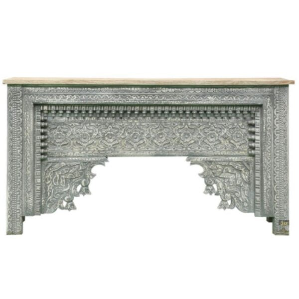 Mehrab Wooden Carved Entryway Console Table Grey