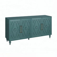 Indian Handmade Solid Wood Carved 4 Doors Sideboard Navy Blue