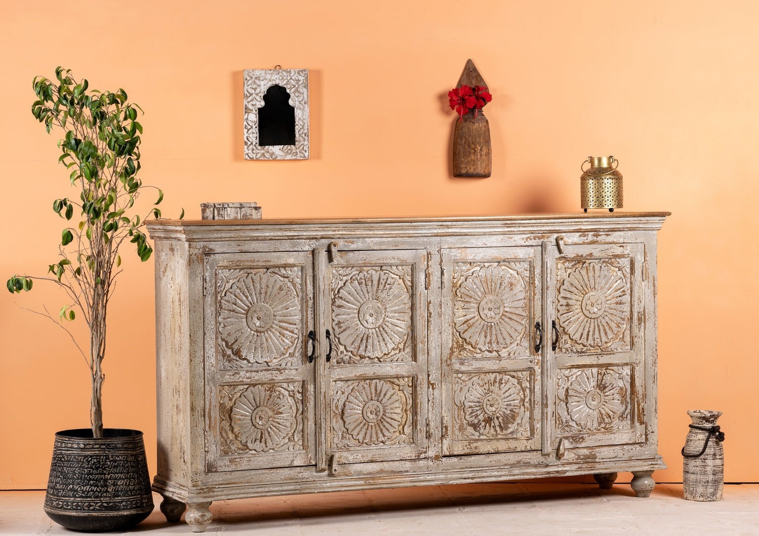 Kalah Hand Carved Solid Wooden Sideboard Buffet 180x100x40cm KLA0138  -  