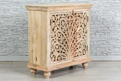 Antique Indian Jali Hand Carved Solid Wooden Sideboard Natural 90x40x90cm A082