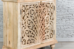 Antique Indian Jali Hand Carved Solid Wooden Sideboard Natural 90x40x90cm A082