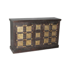 Embossed Antique Brass work Solid wood Indian Sideboard Buffet 150x40x90cm