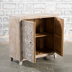 Indian Furniture Hand Carved Solid Wood Cabinet Whitewash