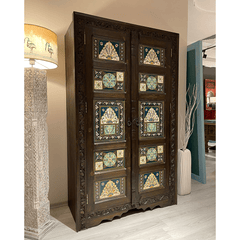 Avani Indian Hand Painted Solid Wooden Cupboard Wardrobe D20