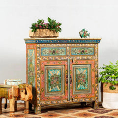 Hand Painted Solid Wood Cabinet In Multicolour