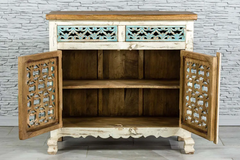 Antique Indian Jali Hand Carved Solid Wooden Sideboard White 96x40x91cm A086