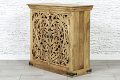 Antique Indian Jali Hand Carved Solid Wooden Sideboard Natural 97x40x94cm A090