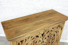 Antique Indian Jali Hand Carved Solid Wooden Sideboard Natural 97x40x94cm A090