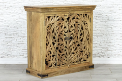 Antique Indian Jali Hand Carved Solid Wooden Sideboard Natural 97x40x94cm A090