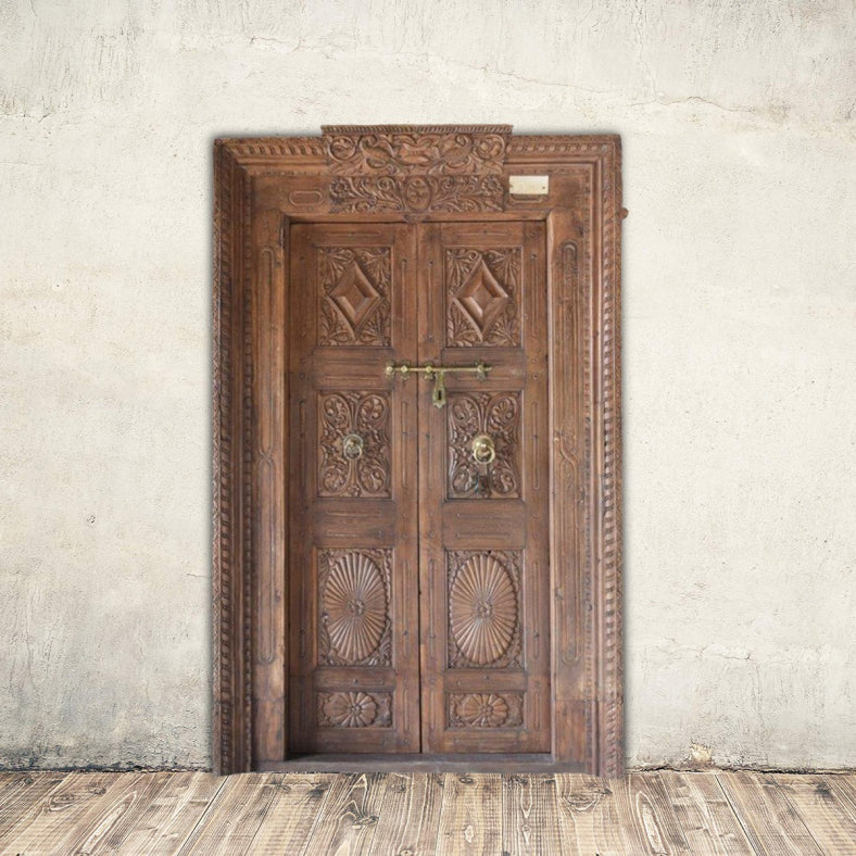 Indian Vintage Antique Hand Carved Solid Wood Door 78
