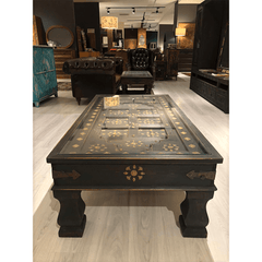 Indian Antique Brass Work Solid Wood Coffee Table C39