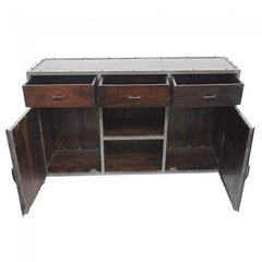 Angle Industrial French Style Metal Sideboard Buffet Chocolate 150x40x90cm