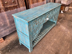 Indian Hand Carved Solid Wood Console Hall Table Blue