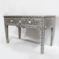 MAAYA Bone Inlay Wooden 2 Drawers Hall Side Table Floral