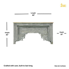 Mehrab Wooden Carved Entryway Console Table Grey