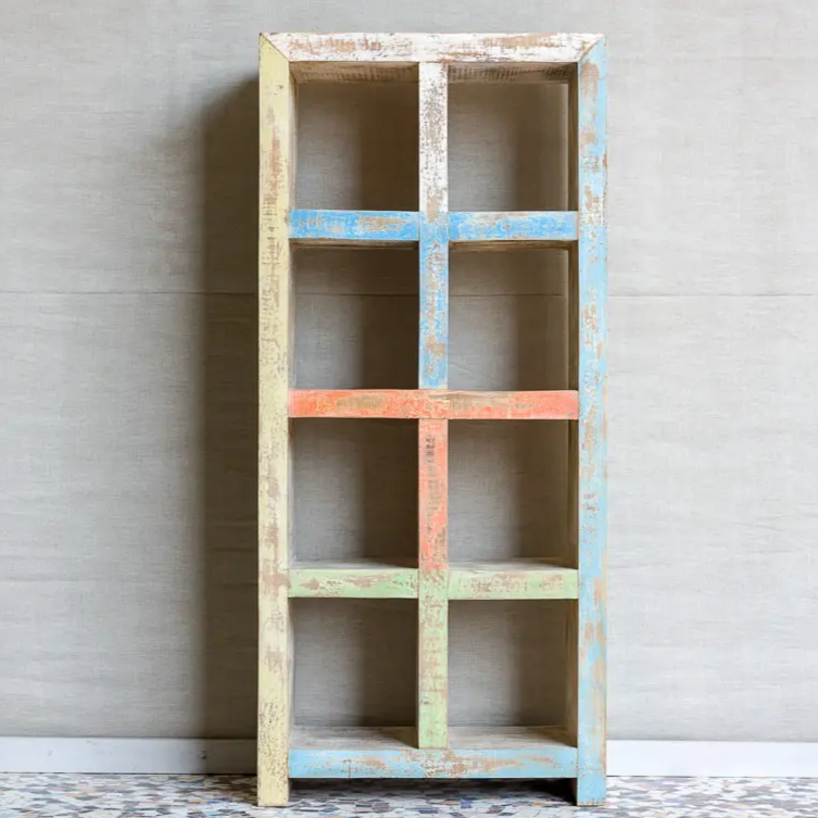 Retro Hand Painted Solid Wooden Bookshelves Multi Colour 92x41x203cm A038