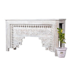 Mehrab Wooden Carved Entryway Console Table White