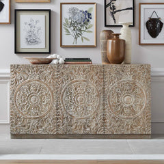 Indian Handmade Solid Wood 3 Door Carved Sideboard