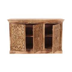 Indian Handmade Solid Wood 3 Door Carved Sideboard