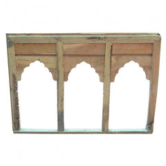 Mehrab Indian Hand Carved Mirror Arched Jharokha Wooden Wall Decor 162x11x110cm White  -  