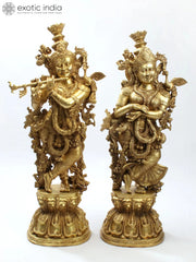 Indian Lord Radha Krishna Divine Pair Brass Statue
