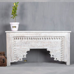 Mehrab Wooden Carved Entryway Console Table White