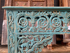 Indian Hand Carved Solid Wood Console Hall Table Blue