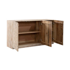 Indian Handmade Solid Wood 3 Door Carved Sideboard