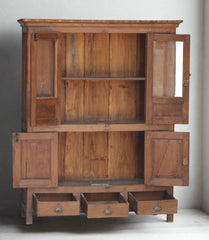 Indian Hand Carved Antique Wood and Glass Solid Wood Crockery Cabinet D61