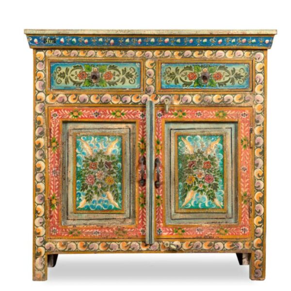 Hand Painted Solid Wood Cabinet In Multicolour