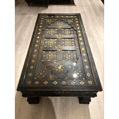 Indian Antique Brass Work Solid Wood Coffee Table C39