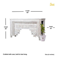 Mehrab Wooden Carved Entryway Console Table White