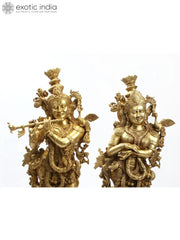Indian Lord Radha Krishna Divine Pair Brass Statue
