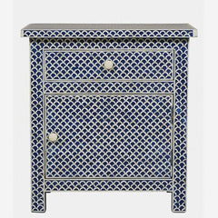 Maaya Bone Inlay White Bedside Cabinet Table Blue Floral