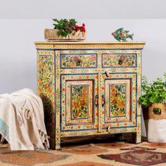 Hand Painted Solid Wood Cabinet In Multicolour