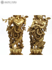 Indian Lord Radha Krishna Divine Pair Brass Statue