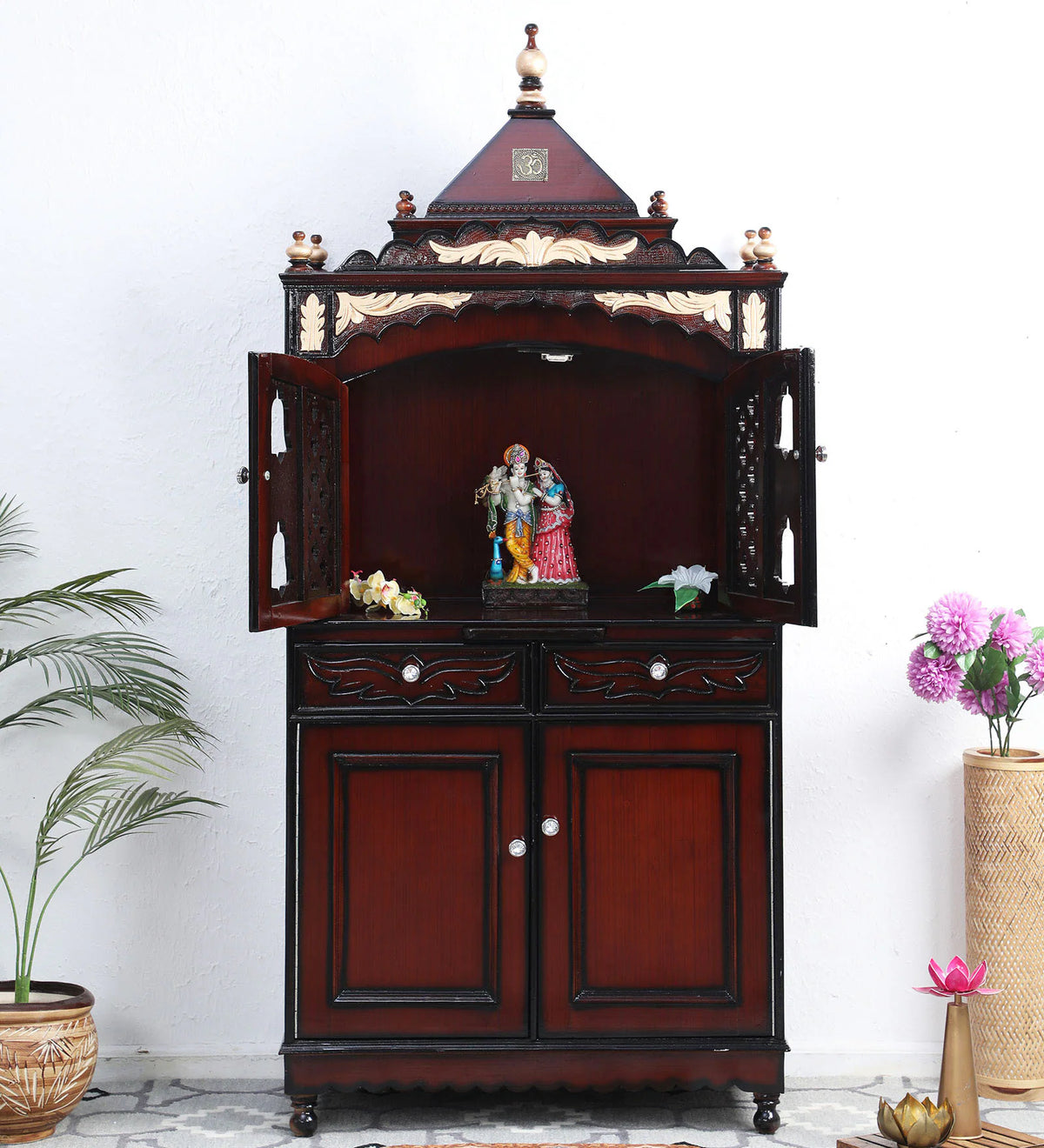 Large Sized Handmade Teak Wood Home Temple In Brown