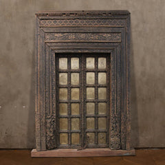 Indian Vintage Antique Brass Work Hand Carved Teak Wood Door 137