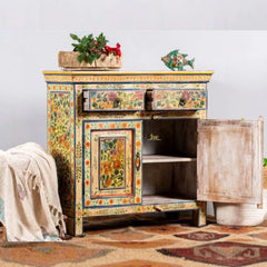 Hand Painted Solid Wood Cabinet In Multicolour