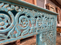 Indian Hand Carved Solid Wood Console Hall Table Blue